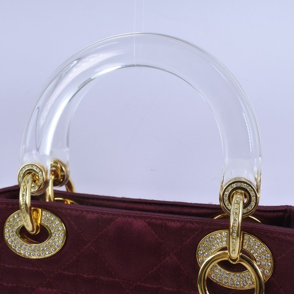 Christian Dior Lady Dior Mini Satin Plastic Handbag Bordeaux - Picture 4 of 7